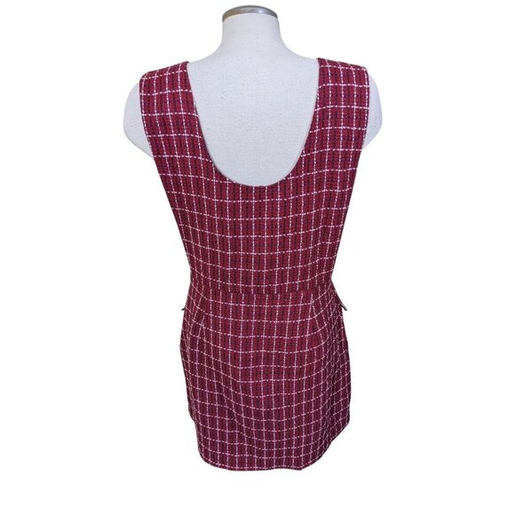Joe Fresh Plaid Pinafore Dress Womens L Boucle Red White Black Pockets Academic - Picture 6 of 10